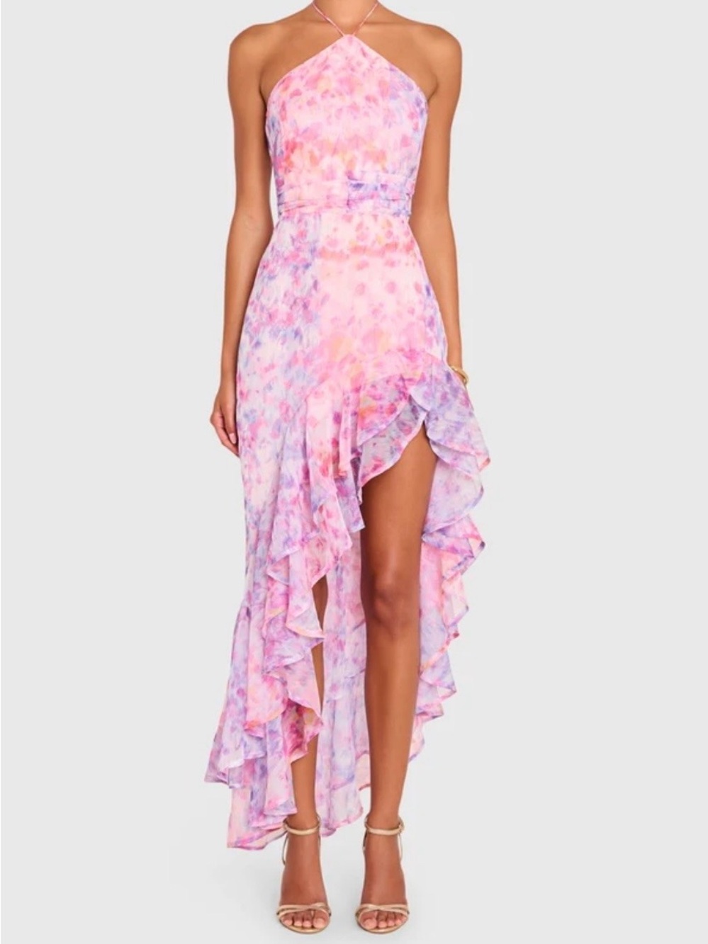 Amanda Uprichard CARLINA DRESS
Halterneck dress ruffled hem and side slit sz M